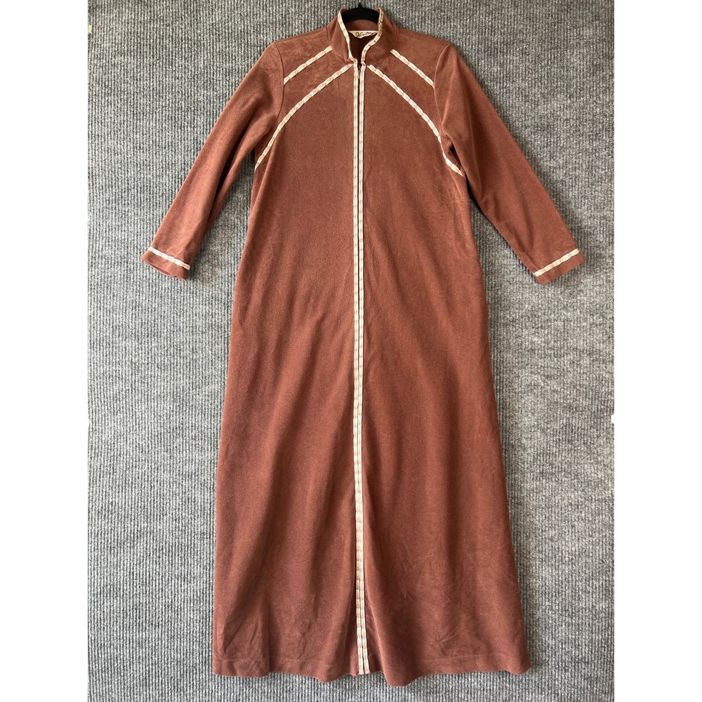 Vintage 70s Vanity Fair Brown Maxi Robe Mod Minimalist Lounge Medium 10